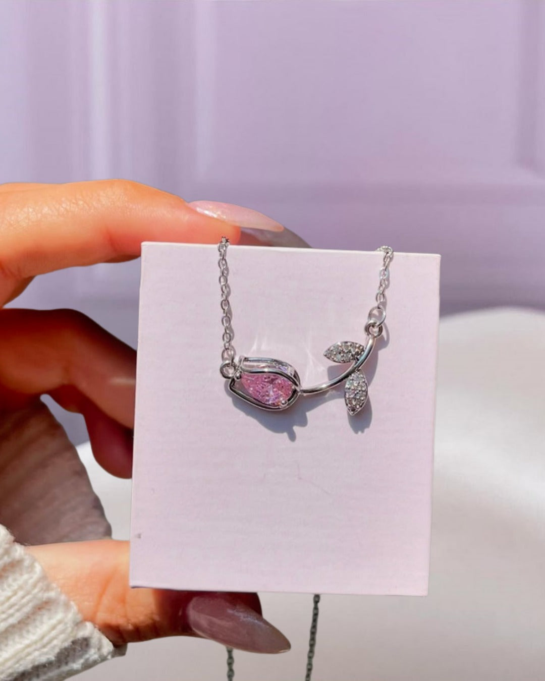 collar plateado tulipan rosa
