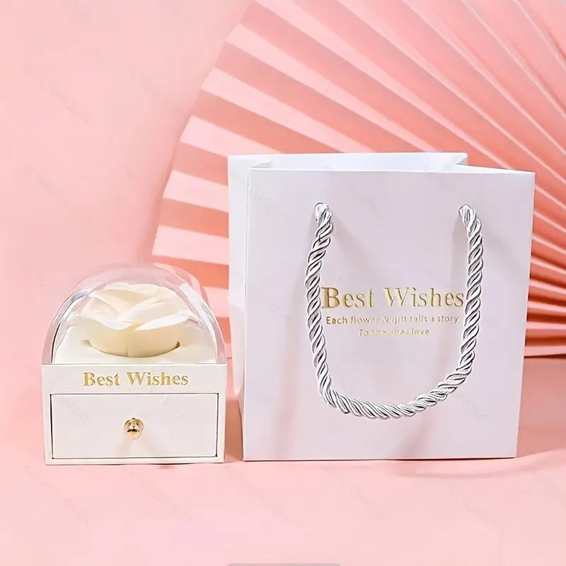Caja Cofre de Lujo "EL MEJOR DESEO HECHO REGALO" (Flor Rosa Única)