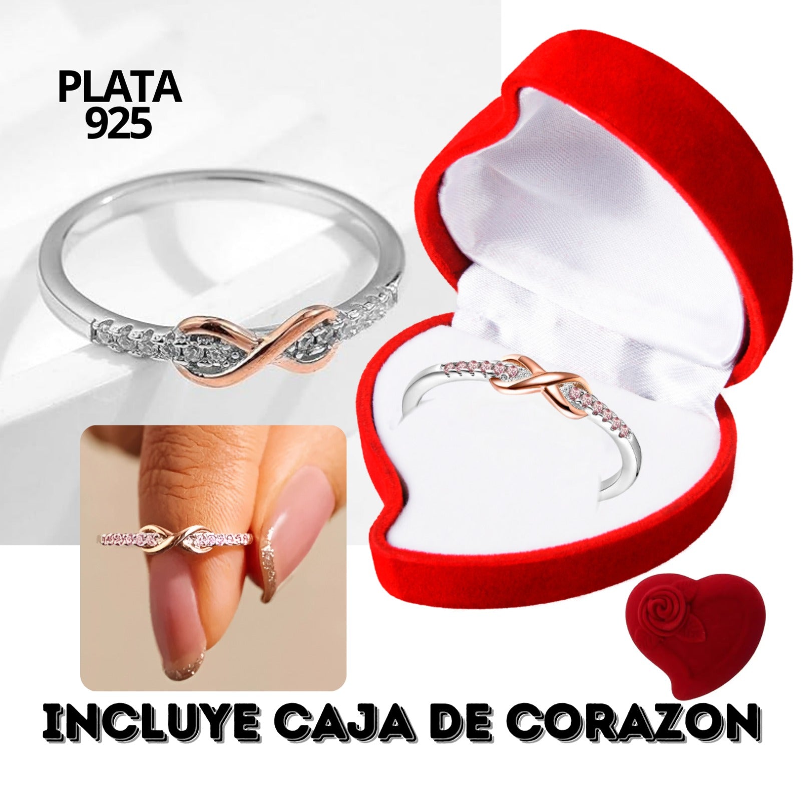 Anillo de infinito bicolor en plata 925 con baño de oro rosa y circonias brillantes.
