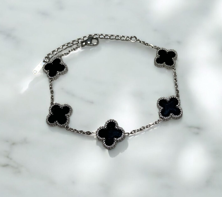 Pulsera de trebol negra platrada inspirada en van cleef