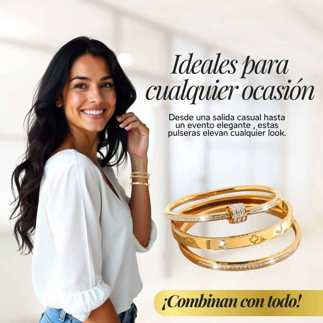 x3 Set Brazalete Elegancia Dorada tipo cartier +CAJA DE REGALO