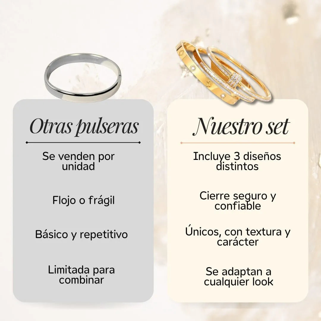 x3 Set Brazalete Elegancia Dorada tipo cartier +CAJA DE REGALO