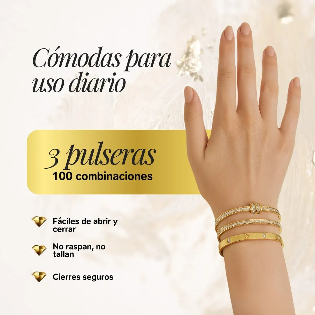 x3 Set Brazalete Elegancia Dorada tipo cartier +CAJA DE REGALO