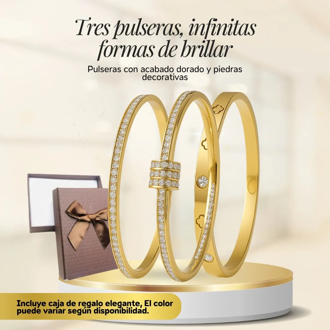 x3 Set Brazalete Elegancia Dorada tipo cartier +CAJA DE REGALO