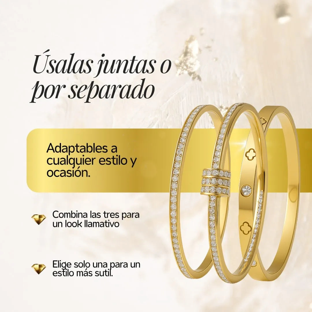 x3 Set Brazalete Elegancia Dorada tipo cartier +CAJA DE REGALO