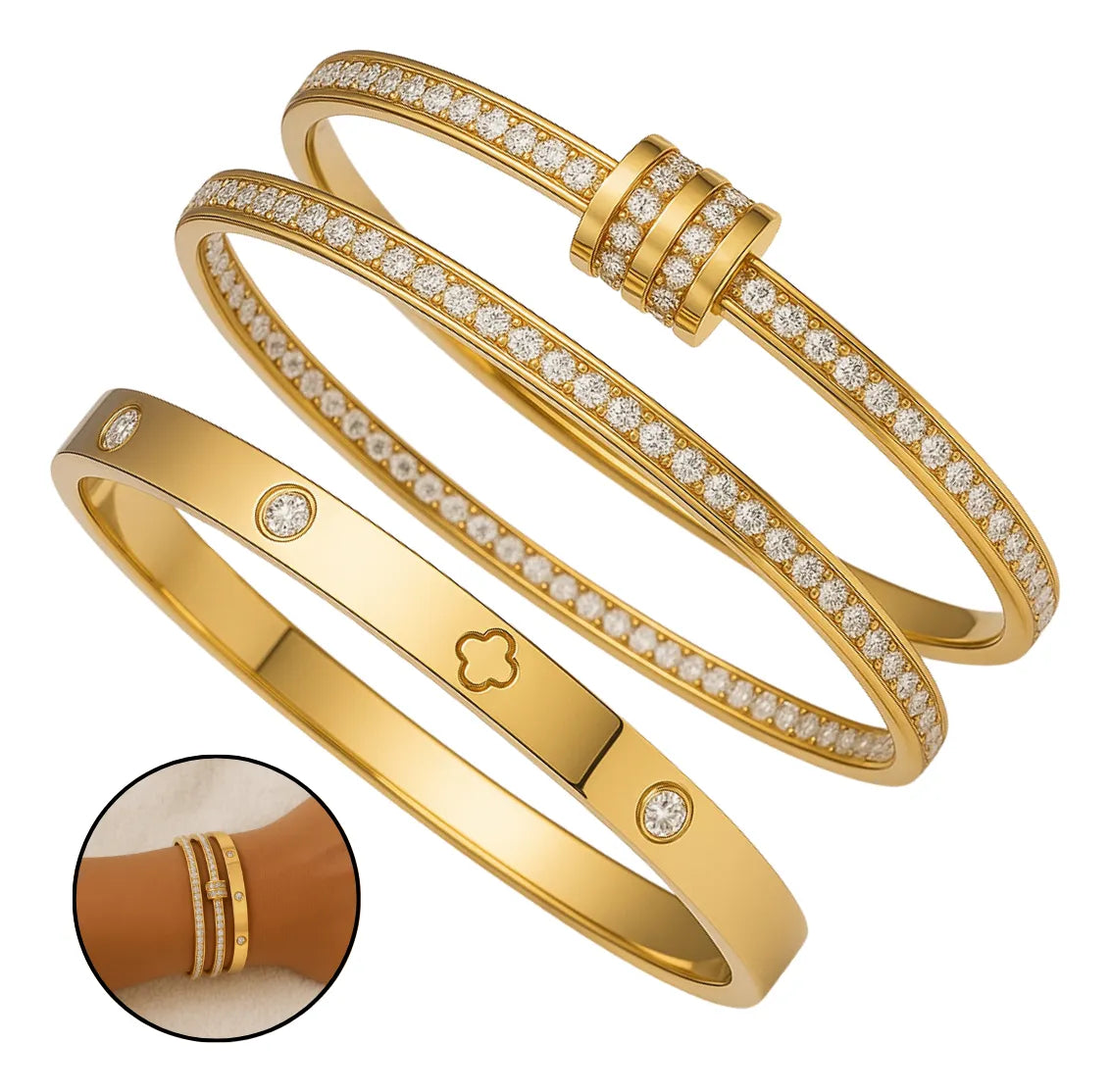 x3 Set Brazalete Elegancia Dorada tipo cartier +CAJA DE REGALO