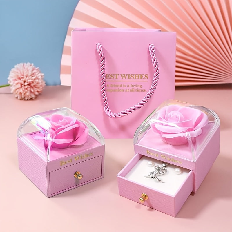 Caja Cofre de Lujo "EL MEJOR DESEO HECHO REGALO" (Flor Rosa Única)