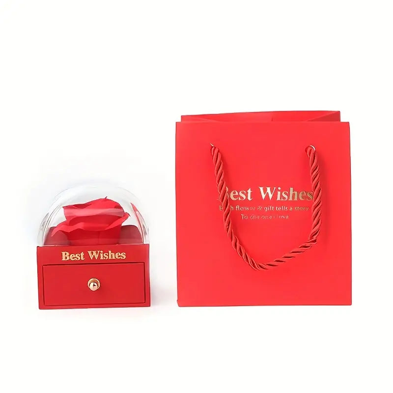 Caja Cofre de Lujo "EL MEJOR DESEO HECHO REGALO" (Flor Rosa Única)